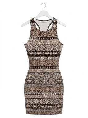 Forever 21 Beige and Black Tribal Racerback Mini Dress